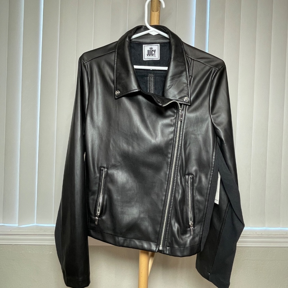 Juicy by Juicy Couture Faux Leather Motorcycle Jacket XL Stretchy